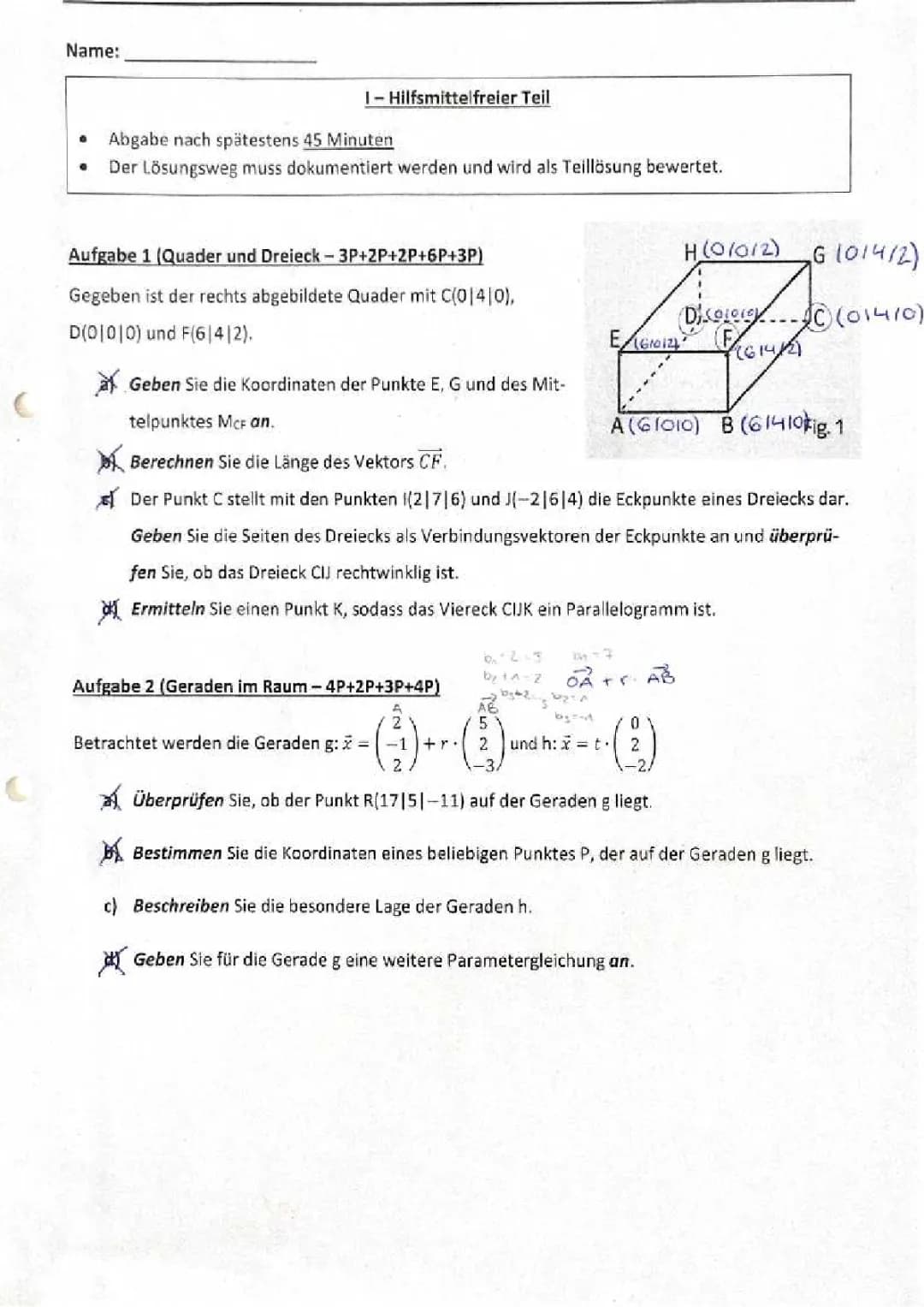 Vektoren Geradengleichung Skalarprodukt Orthogonalität orthogonal Klaurus Q2 GK 135 Minuten 