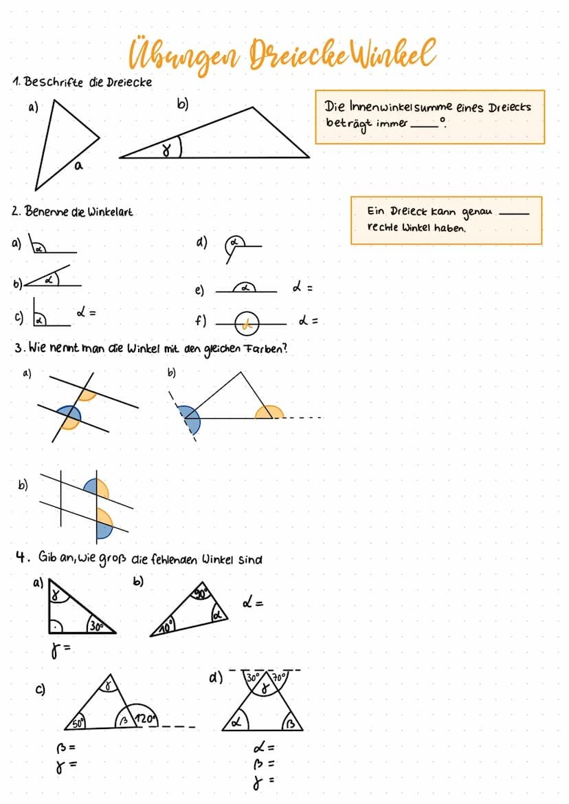 1. Beschrifte die Dreiecke
B
2. Benenne die Winkelart.
Übungen Dreiecke Winkel
b)
b)
5 Spitzer Winkel
४
Stumpfer Winkel d)
j
L = 90°
rechter