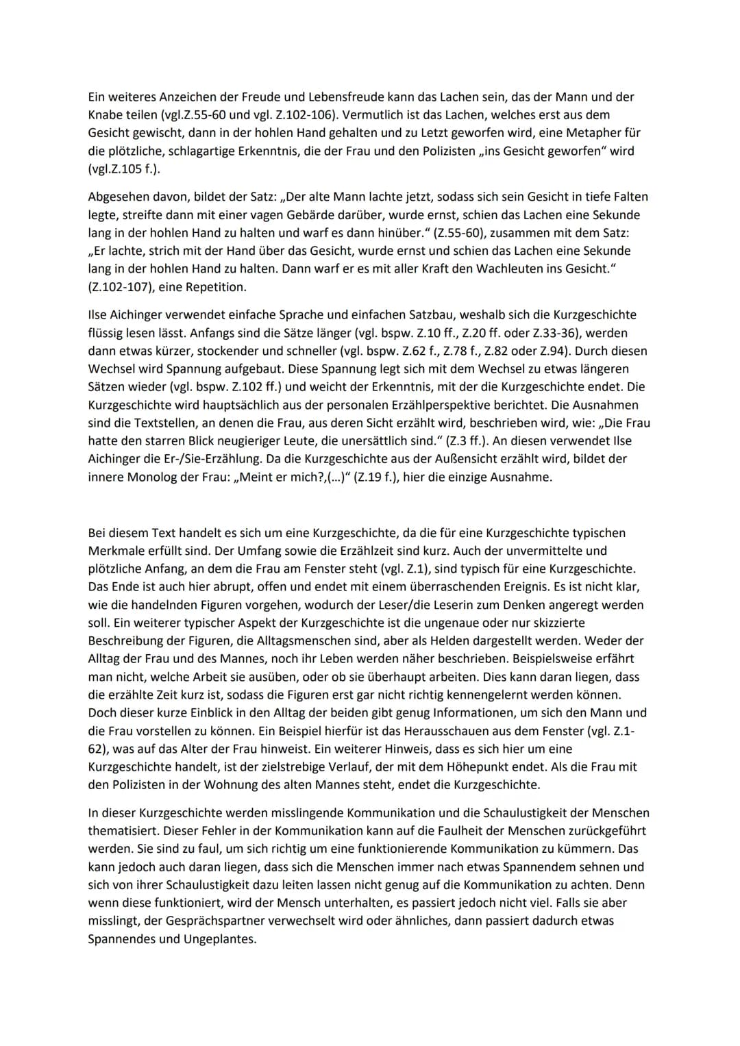 Textanalyse ,,Das Fenstertheater" von Ilse Aichinger
Einleitungssatz:
In der Kurzgeschichte ,,Das Fenstertheater", die 1954 von Ilse Aiching