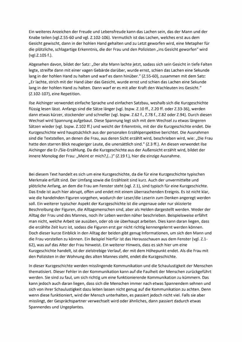 Textanalyse ,,Das Fenstertheater" von Ilse Aichinger
Einleitungssatz:
In der Kurzgeschichte ,,Das Fenstertheater", die 1954 von Ilse Aiching