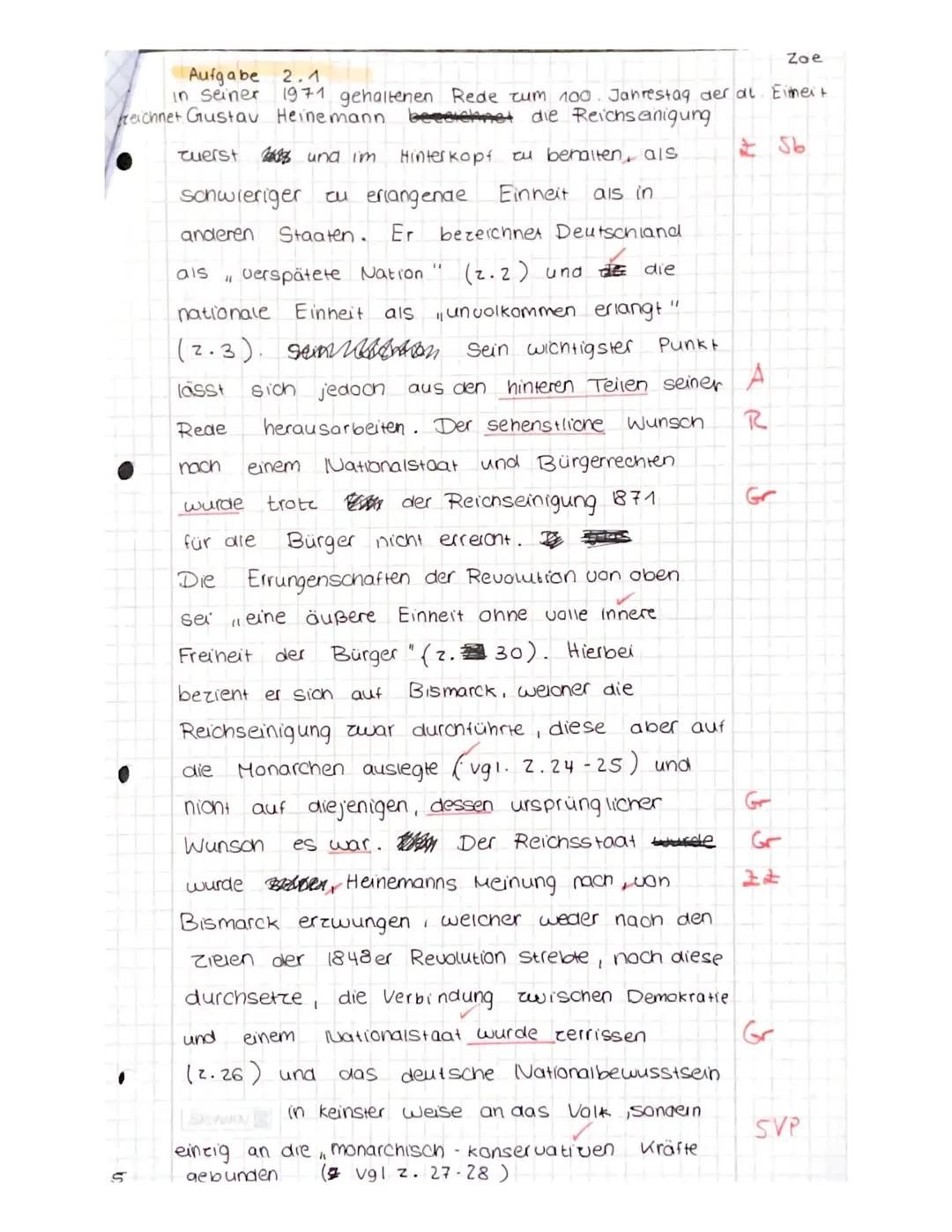 Klausur Nr. 1
Geschichte LK J1
"Deutschland und Europa im 19. Jahrhundert"
16.12.2021
Name: Zoe
Punkte: 23/28 Note: 2 NP Ar
Bitte beantworte