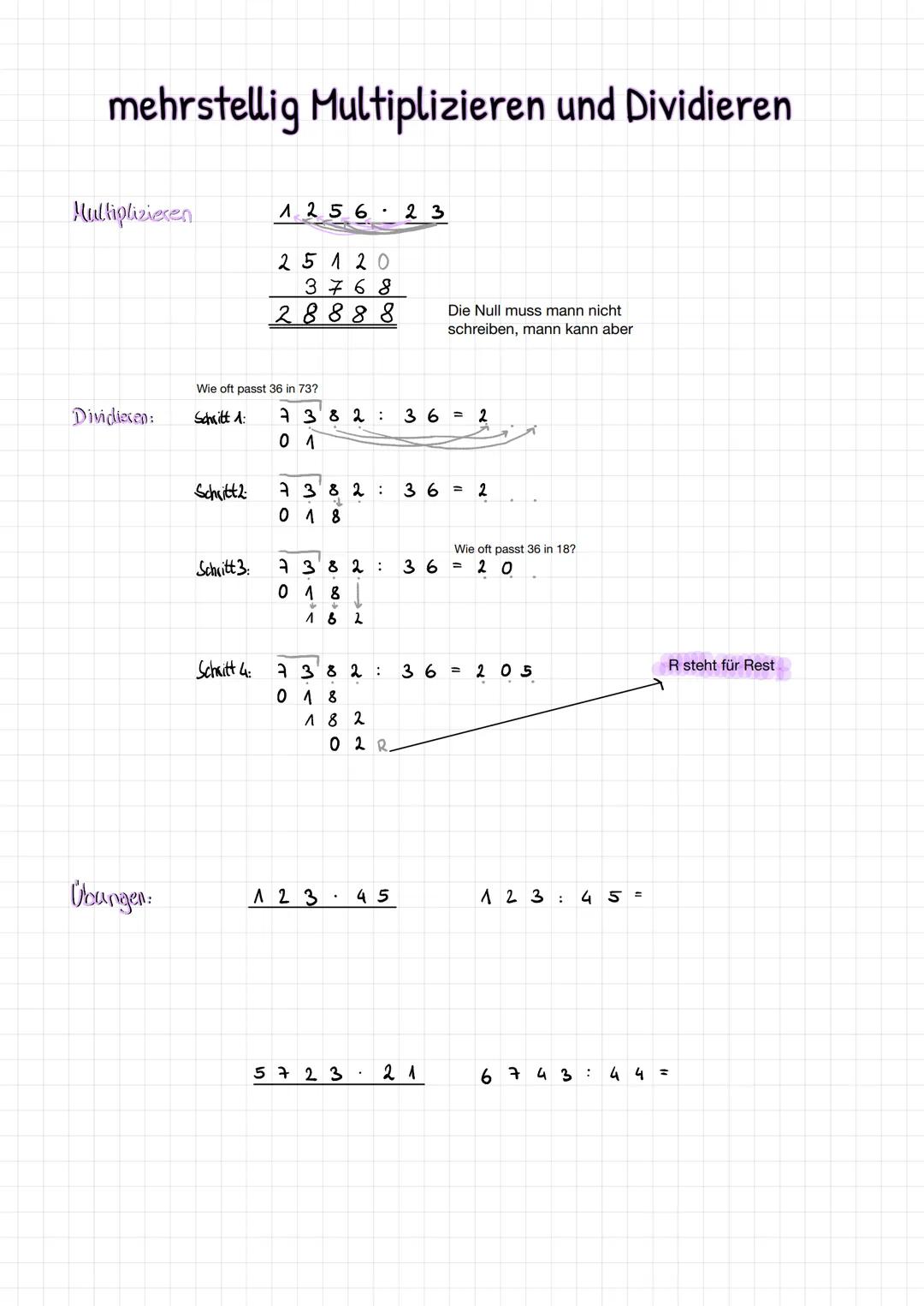 Schriftlich Multiplizieren und Dividieren