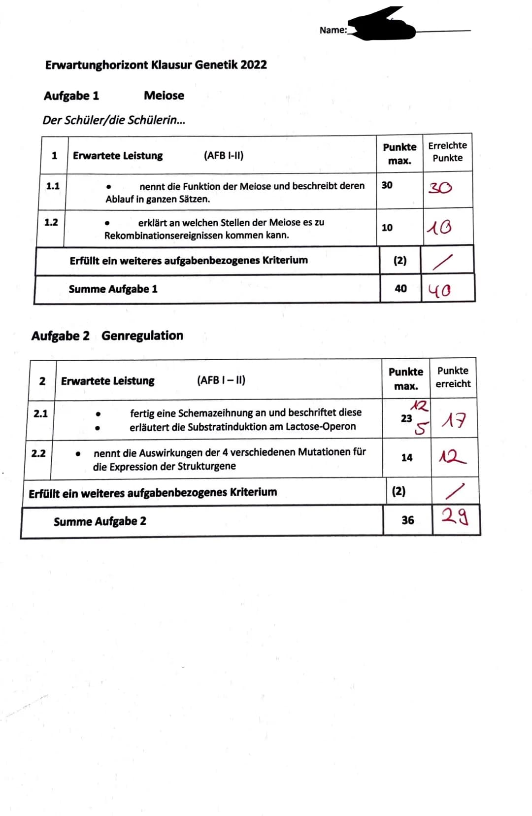 Gesamtschule Rosenhöhe
Date: 13.01.2022
Lehrerunterschrift:
Aufgabe 1:
Be W ertung
Gesamtpunktzahl: 113 Punkte - entspricht der Note: sehr g