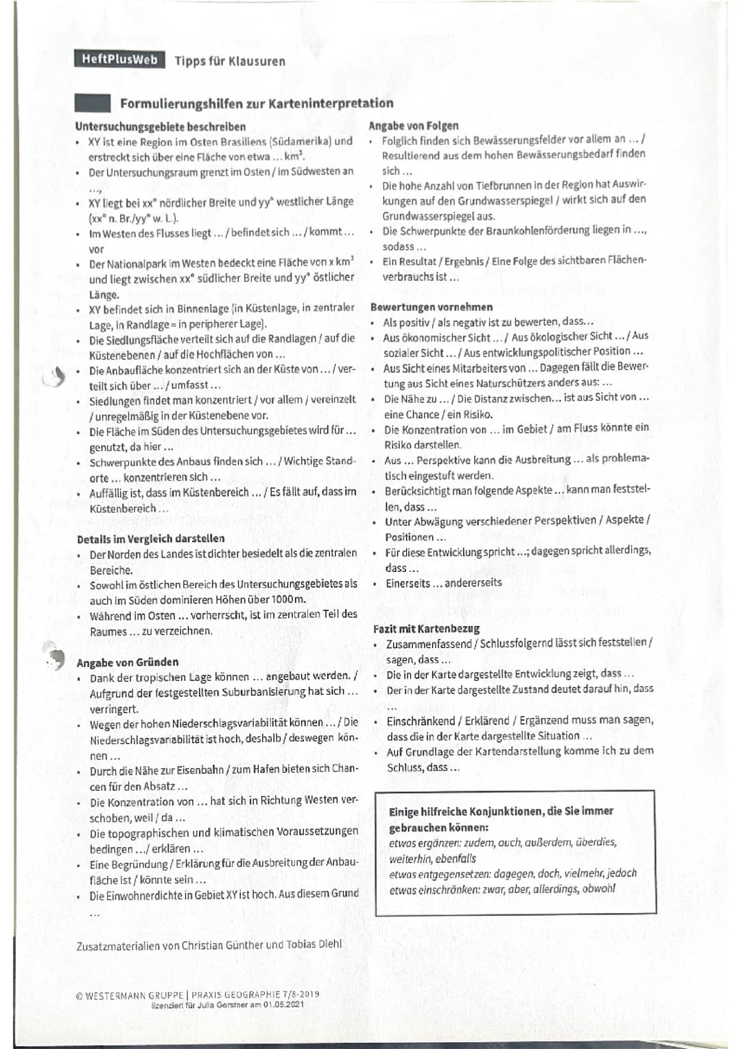 Formulierungshilfen und gute Vorbereitung für die Erdkunde Klausur