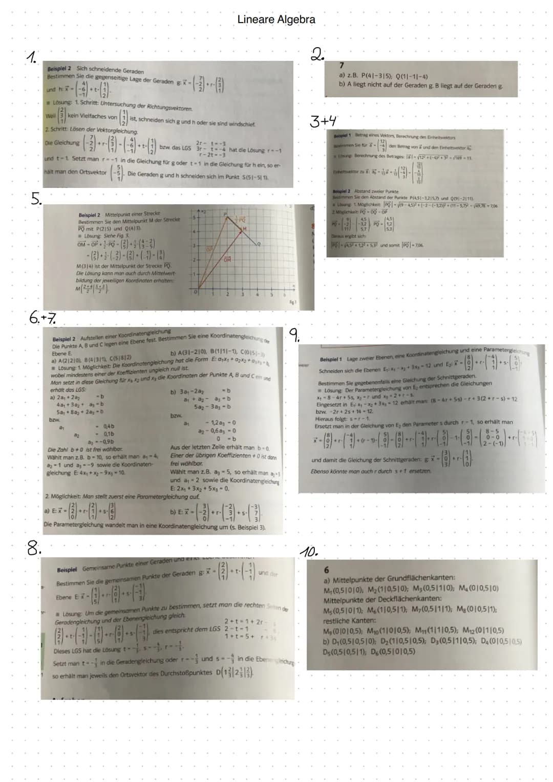 1.
Sich schneidende Geraden
Bestimmen sie die gegenseitige Lage der Geraden g: x =
Lineare Algebra
2
Geben Sie zwei Punkte an, die auf der G