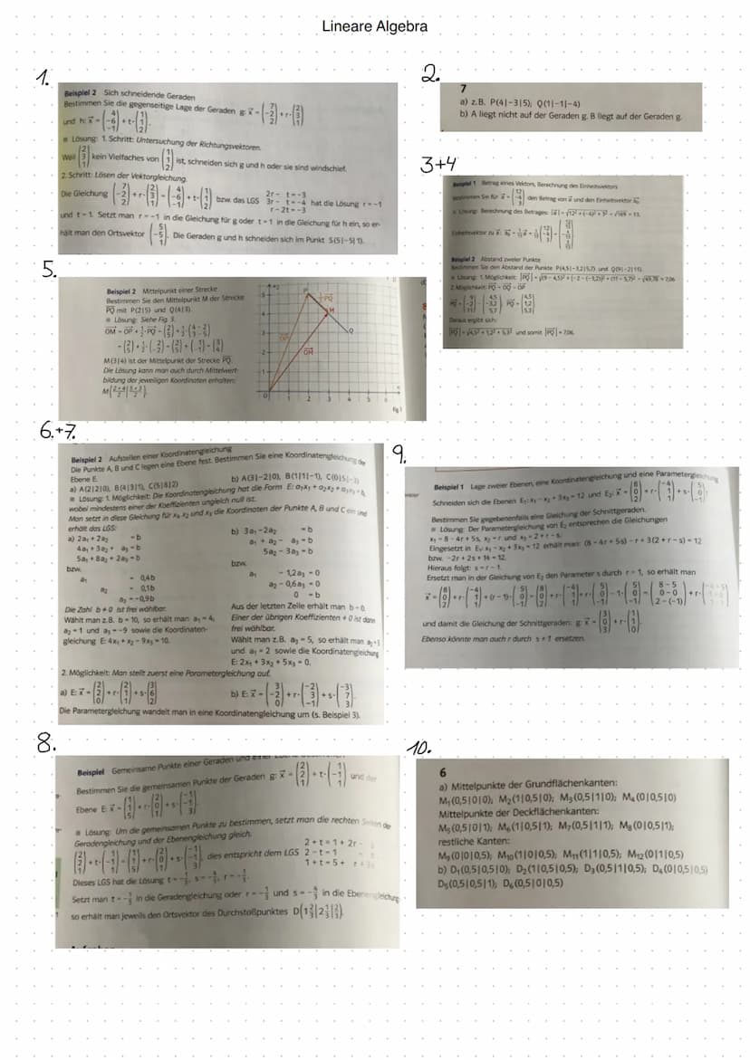 1.
Sich schneidende Geraden
Bestimmen sie die gegenseitige Lage der Geraden g: x =
Lineare Algebra
2
Geben Sie zwei Punkte an, die auf der G