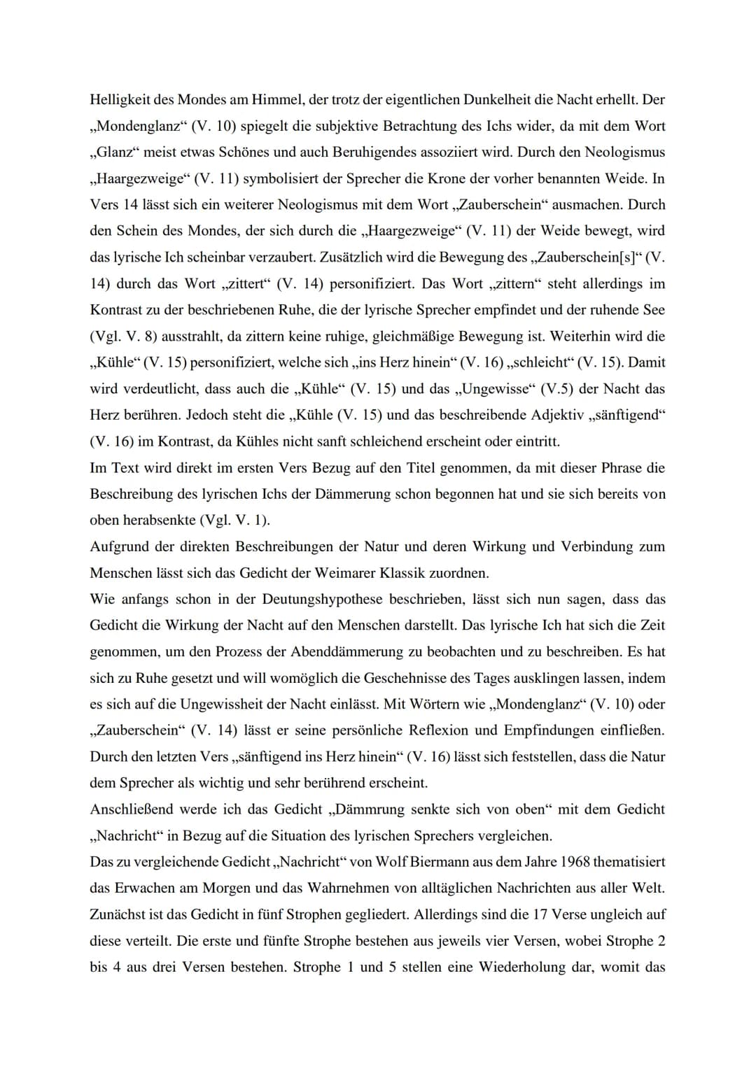 1. Klausur Deutsch -
- Textvergleich
In dem Gedicht ,,Dämmrung senkte sich von oben" von Johann Wolfgang von Goethe aus dem
Jahre 1827 geht 