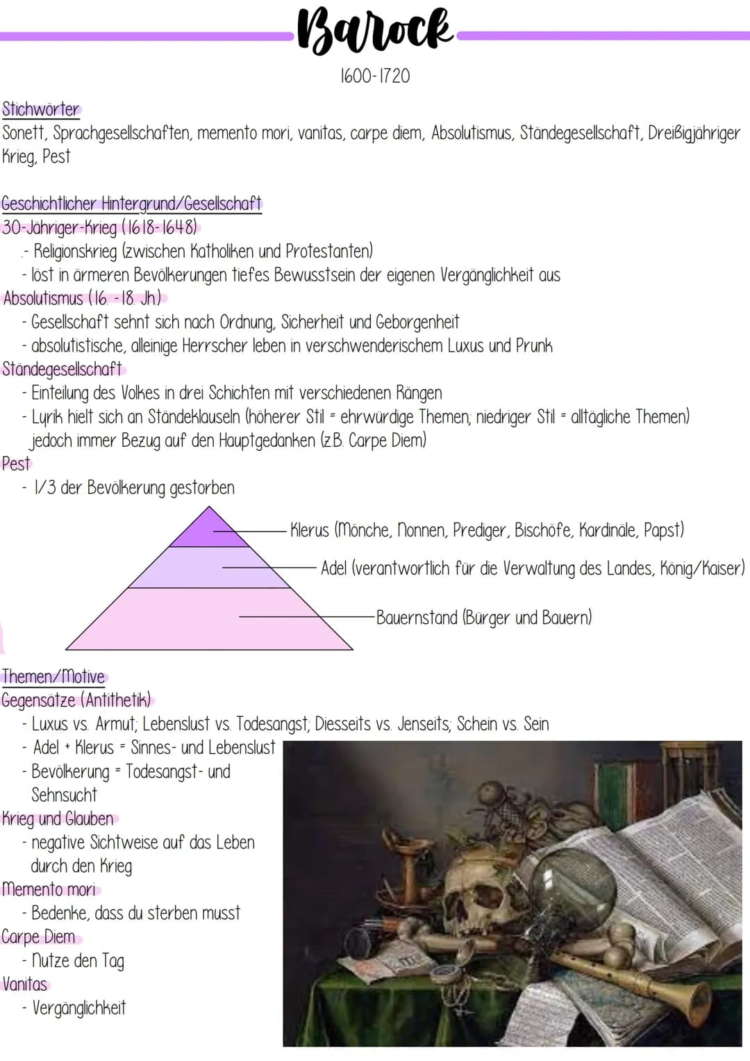 Stichwörter
Sonett, Sprachgesellschaften, memento mori, vanitas, carpe diem, Absolutismus, Ständegesellschaft, Dreißigjähriger
Krieg, Pest
G