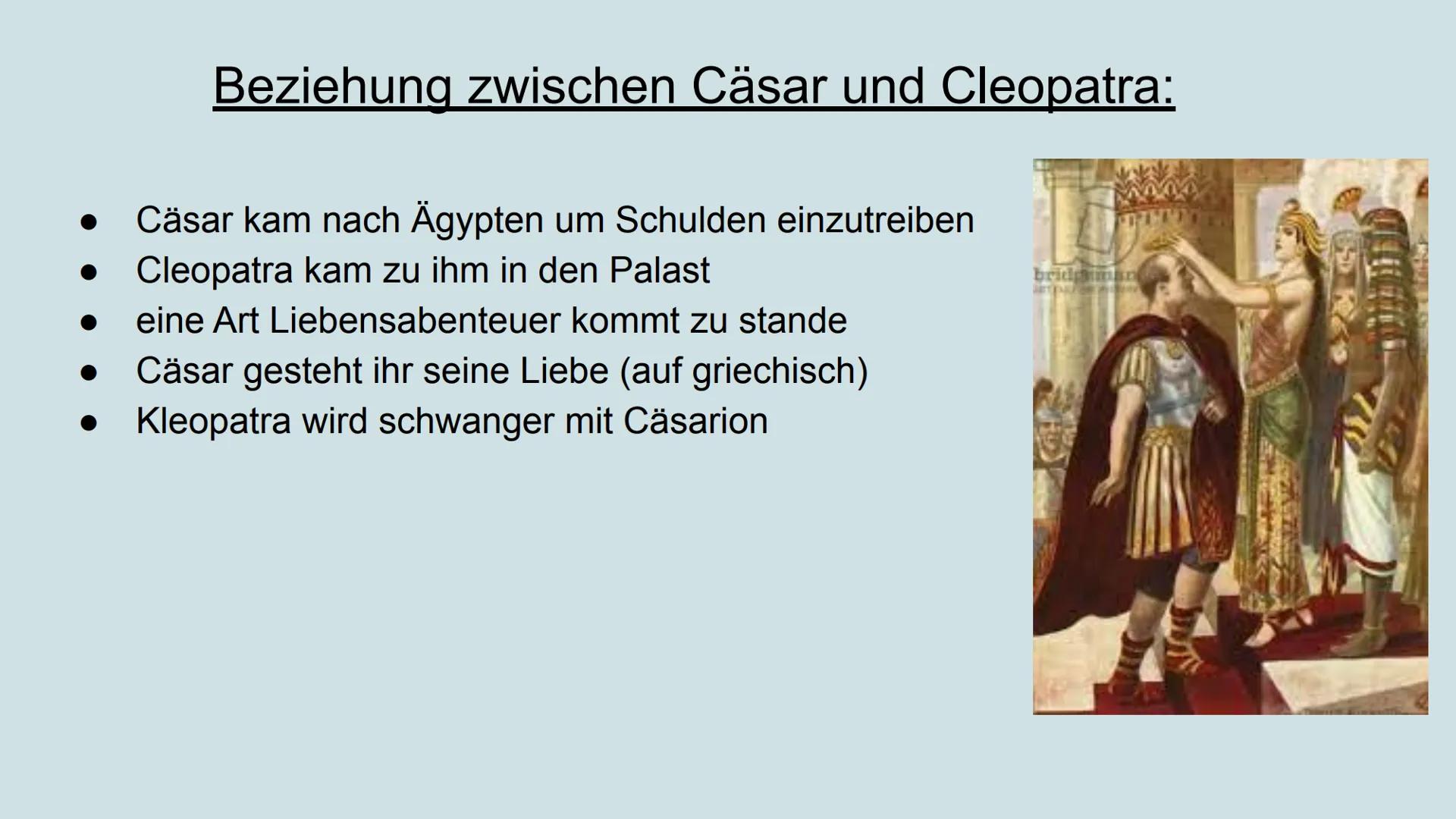 # Caesar und Cleopatra # Aufbau

- Steckbrief/ Biografie Cleopatra
- Steckbrief Caesar
- Beziehung zwischen den beiden
- Cleopatras Selbstmo