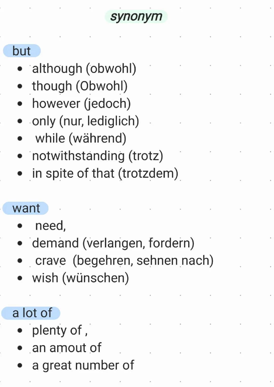 Synonyme für häufig benutze Wörter /Englisch