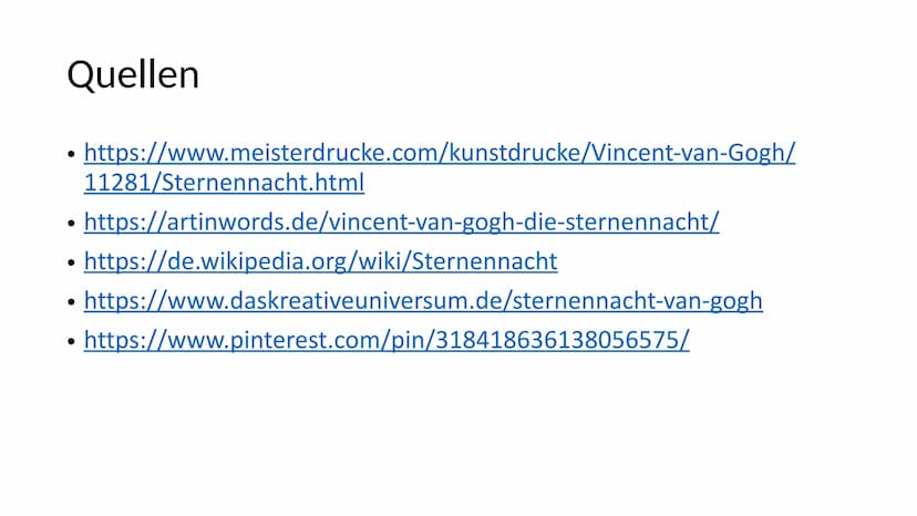 Sternennacht
Von Vincent van Gogh Inhaltsverzeichnis
Vorgeschichte
Bildbeschreibung
●
• Bildanalyse
• Interpretation
Wo hängt es heute?
› Qu