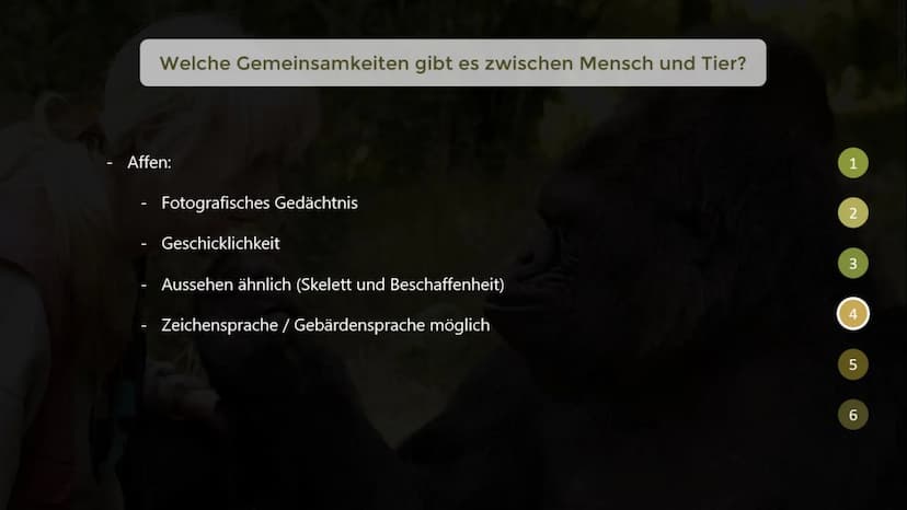 Inwiefern unterscheiden sich menschliche Tiere
von nicht-menschlichen Tieren?
THE GORILLA FOUNDATION 1
2
Gliederung
Was macht ein menschlich