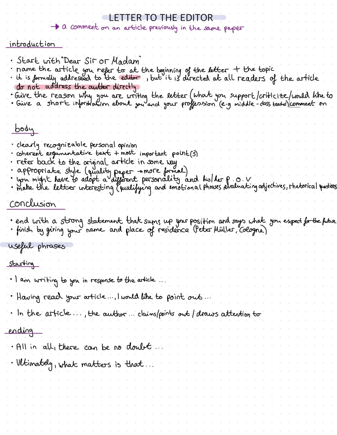 introduction
Start with "Dear Sir or Madam"
• name the article you refer to at the beginning of the letter + the topic
but it is directed at