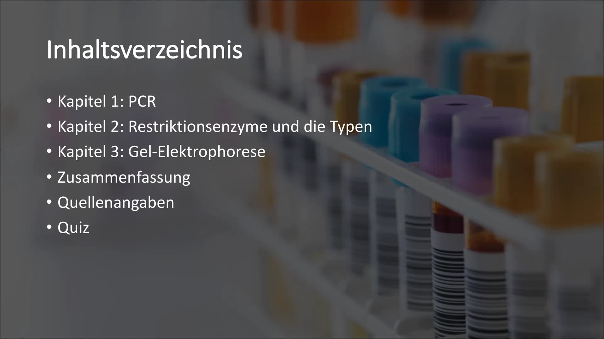 Molekulargenetische
Werkzeuge
Eine Präsentation von Nurish Ilazi Inhaltsverzeichnis
Kapitel 1: PCR
• Kapitel 2: Restriktionsenzyme und die T