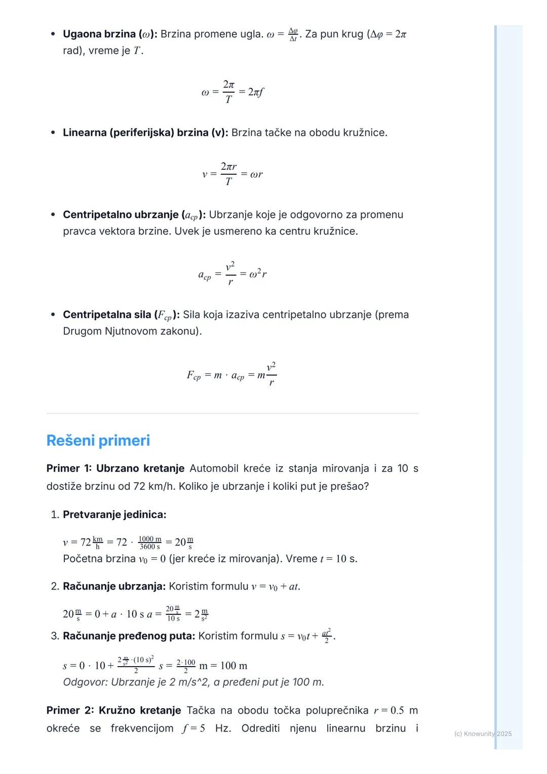 Ubrzanje
$a$
Vektor
Brzina promene brzine tela. Pokazuje
kako se brzo i u kom pravcu menja
vektor brzine. $a = \frac{\Delta v}{\Delta t}$

K