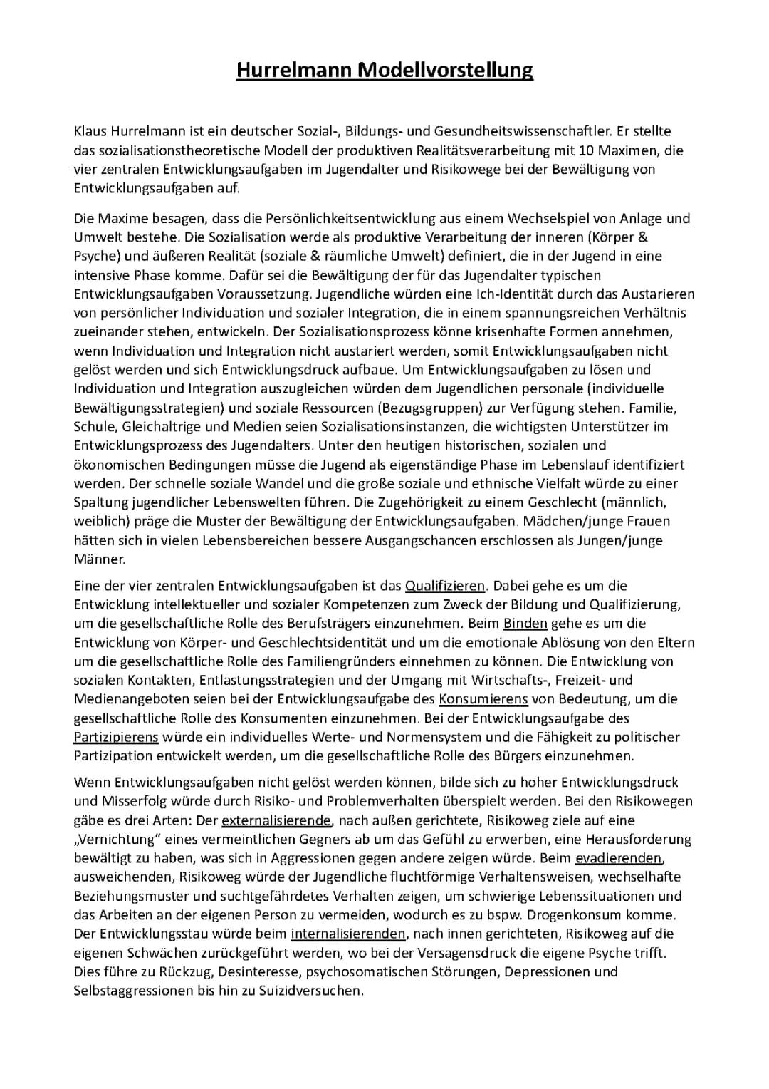 Hurrelmann Theorie Zusammenfassung - Produktive Realitätsverarbeitung einfach erklärt