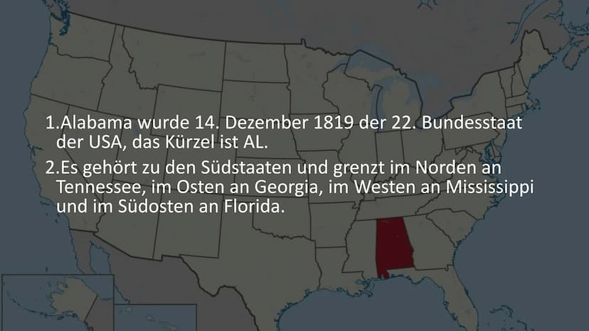 Der
Bundesstaat
Alabama
Von Maurus Kurzmeier
Welcome to
Sweet Home
Alabama
Governor Kay Ivey
wa Inhaltsverzeichnis
Name
Bevölkerung
Name
Bev