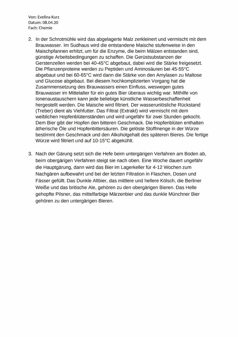 Von: Evelina Kurz
Datum: 08.04.20
Fach: Chemie
Biert
Das Älteste hergestellte Produkt der Menschheit ist Bier. Bekannt war es bei den Sumere
