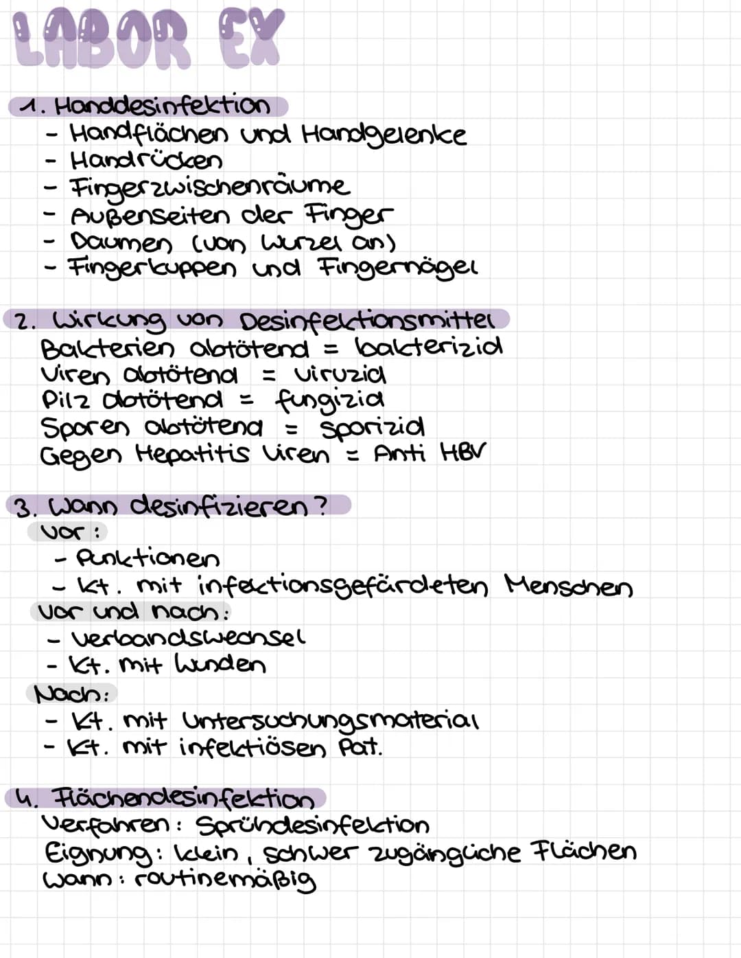 LABOR EX
1. Handdesinfektion
- Handflächen und Handgelenke
Handrücken
-
- Fingerzwischenräume
Außenseiten der Finger
Daumen (von wurzel an)
