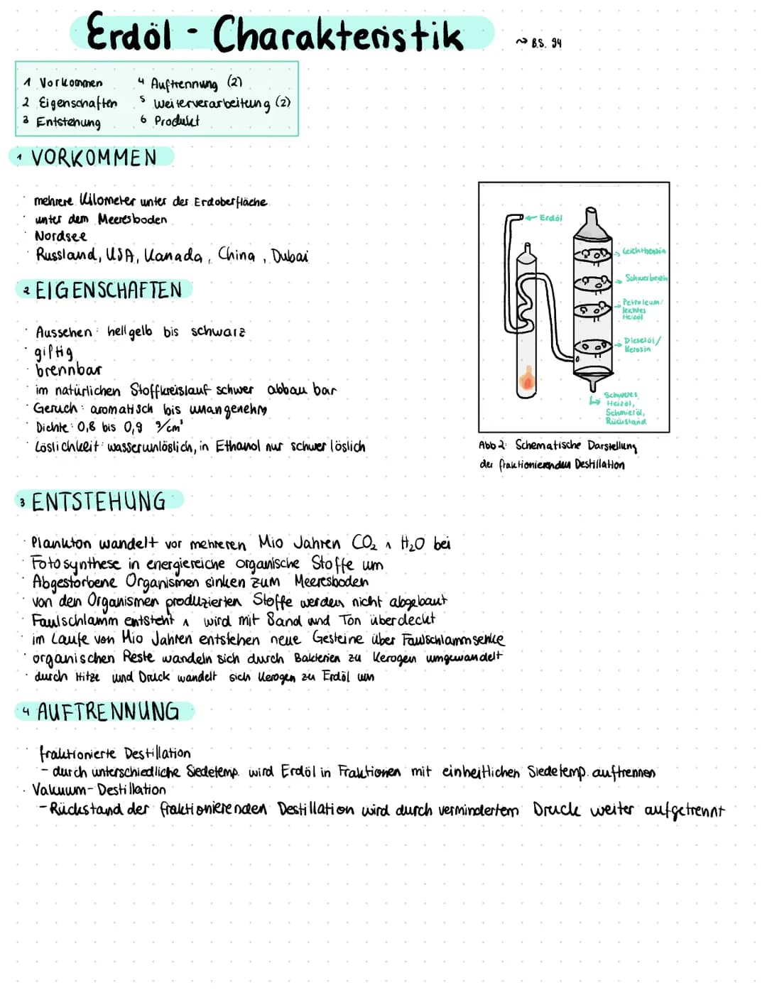1
Erdöl Charakteristik
14 Auftrennung (2)
S
1 Vorkommen
2 Eigenschaften
3 Entstehung
●
Weiterverarbeitung (2)
6 Produkt
VORKOMMEN
mehrere Ki