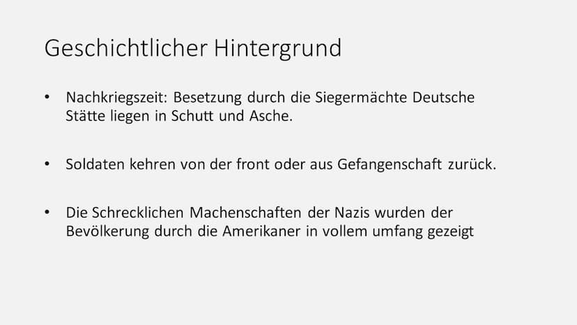 Trümmerliteratur
(1945)-(1950)
(Nachkriegszeit) Geschichtlicher Hintergrund
Nachkriegszeit: Besetzung durch die Siegermächte Deutsche
Stätte