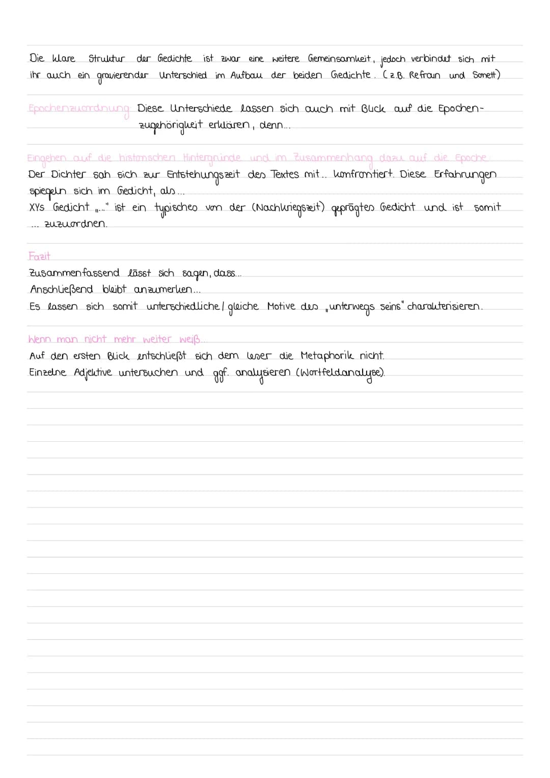 GEDICHTSANALYSE
Aufgabe 1
Einleitung
Einleitungssatz: Das Gedicht „(Titel)", welches von (Autor) verfasst und im Jahr (Erscheinungsjahr)
ver