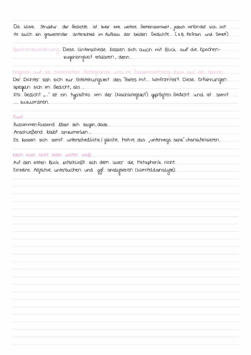 GEDICHTSANALYSE
Aufgabe 1
Einleitung
Einleitungssatz: Das Gedicht „(Titel)", welches von (Autor) verfasst und im Jahr (Erscheinungsjahr)
ver
