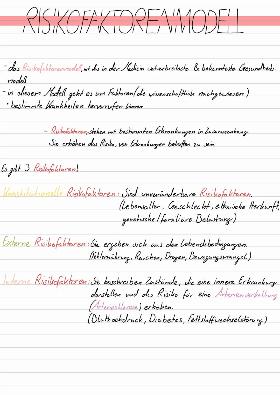 RISIKOFAKTORENMODELL
- das Risikofaktorenmodell, ist das in der Medizin veitverbreiteste & bekannteste Gesundheits-
modell
- in diesem Model