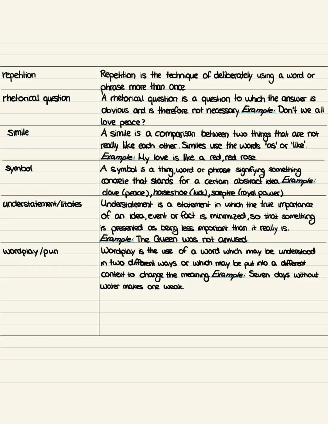 Stylistic devices
alliteration
anaphora
Contrast
enumeration
irony
Enumeration is the listing of words, phrases or ideas.
exaggeration/hyper