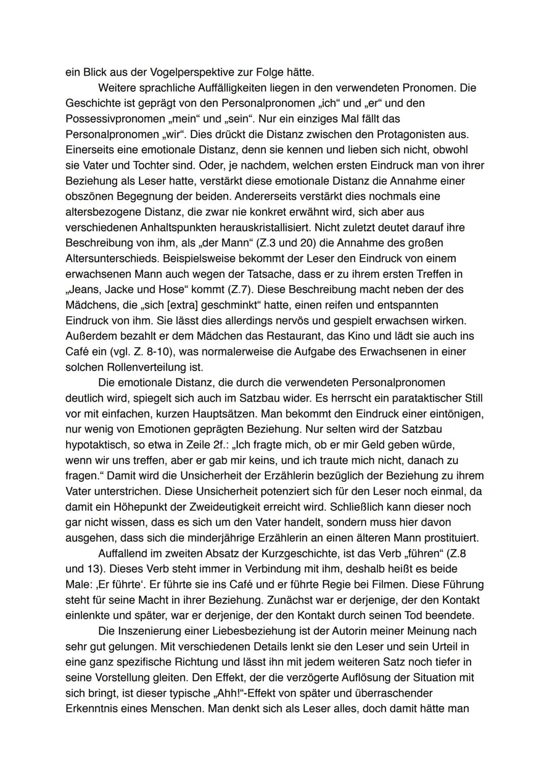 Interpretation der Kurzgeschichte ,,Streuselschnecke" von Julia Frank
In der Kurzgeschichte „Streuselschnecke" von Julia Frank, geht es um e