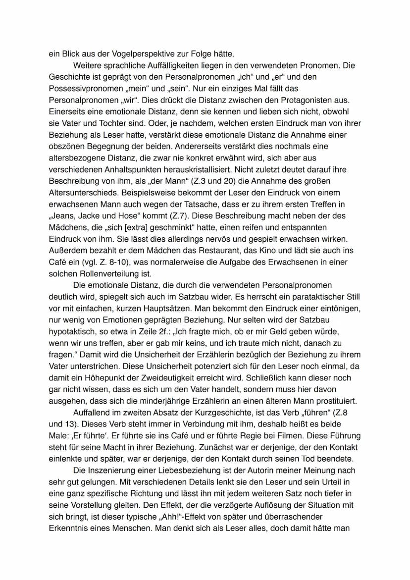 Interpretation der Kurzgeschichte ,,Streuselschnecke" von Julia Frank
In der Kurzgeschichte „Streuselschnecke" von Julia Frank, geht es um e