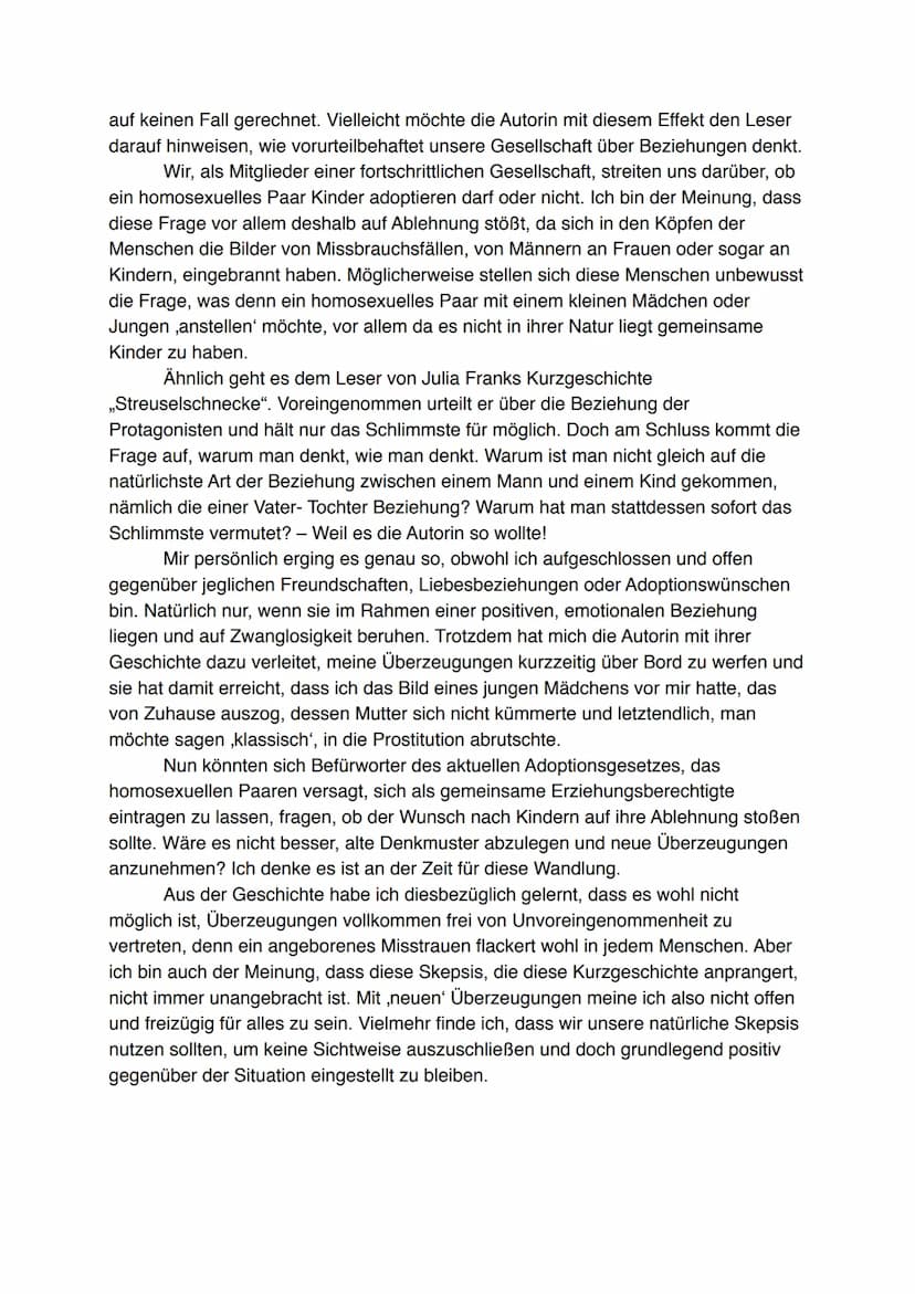 Interpretation der Kurzgeschichte ,,Streuselschnecke" von Julia Frank
In der Kurzgeschichte „Streuselschnecke" von Julia Frank, geht es um e