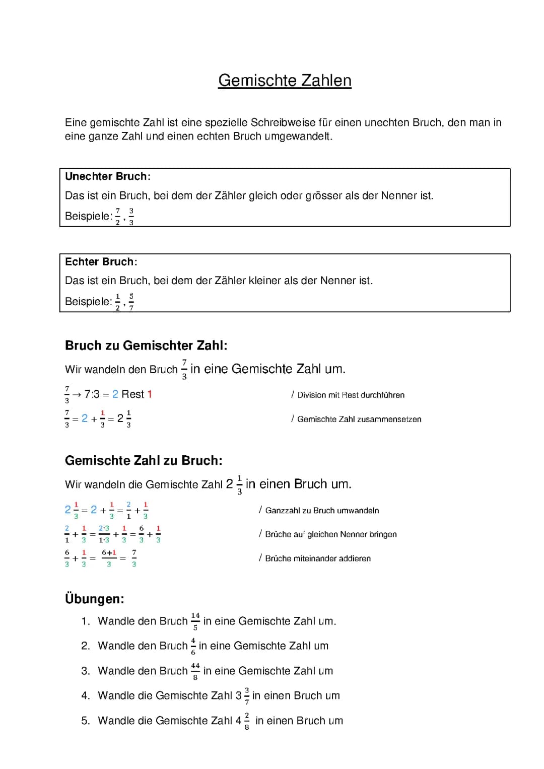 Gemischte Zahlen