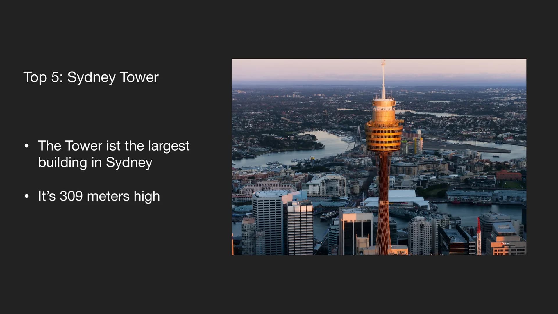 Sydney 1. Overall facts
2. History
3. Population
4. Sights
5. Climate
Table of contents
6. Festivals
9-1-1-1-1 ●
• It's on the east cost of 