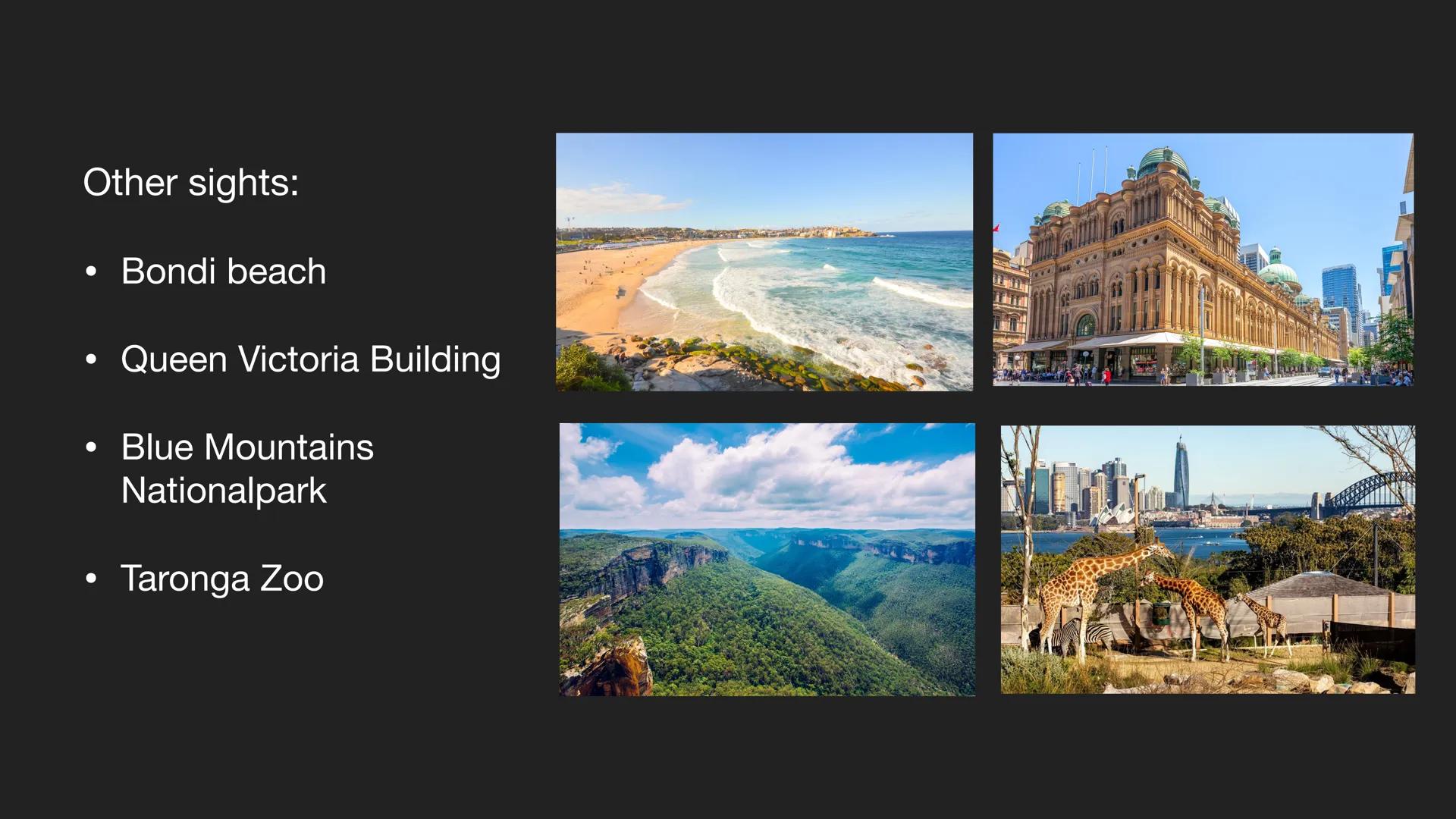 Sydney 1. Overall facts
2. History
3. Population
4. Sights
5. Climate
Table of contents
6. Festivals
9-1-1-1-1 ●
• It's on the east cost of 