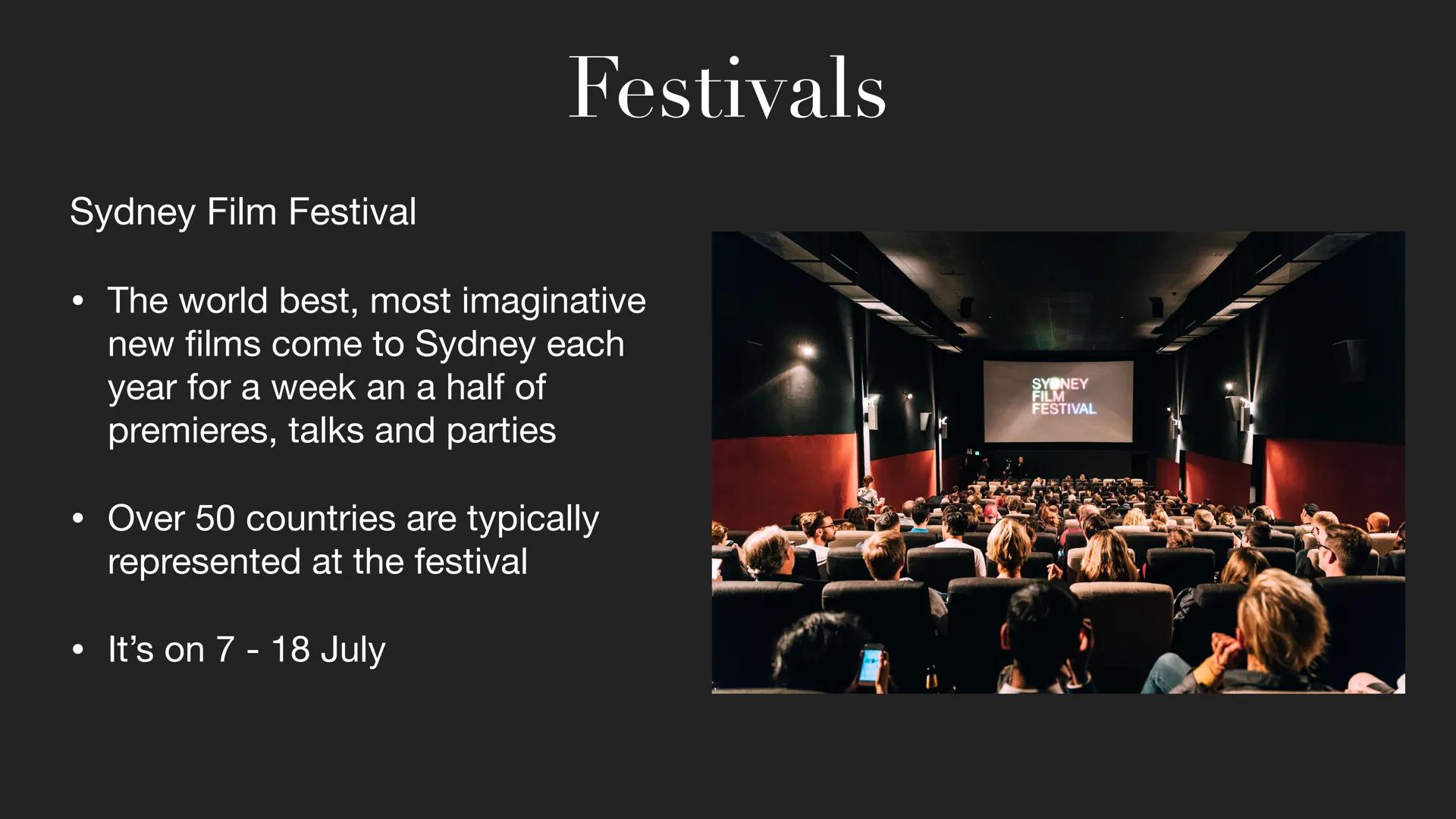 Sydney 1. Overall facts
2. History
3. Population
4. Sights
5. Climate
Table of contents
6. Festivals
9-1-1-1-1 ●
• It's on the east cost of 