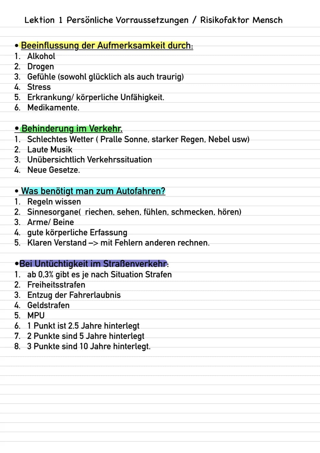 Khaalia
Fahrschule
Lektionen Lektion 1 Persönliche Vorraussetzungen / Risikofaktor Mensch
Beeinflussung der Aufmerksamkeit durch:
1. Alkohol