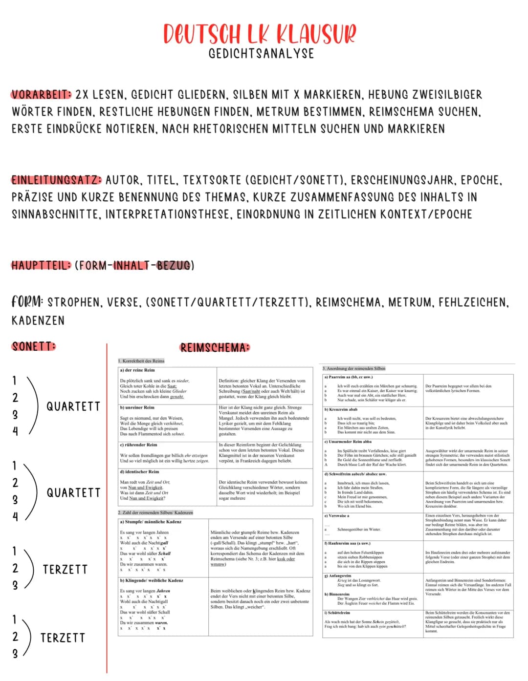 VORARBEIT: 2X LESEN, GEDICHT GLIEDERN, SILBEN MIT X MARKIEREN, HEBUNG ZWEISILBIGER
WÖRTER FINDEN, RESTLICHE HEBUNGEN FINDEN, METRUM BESTIMME