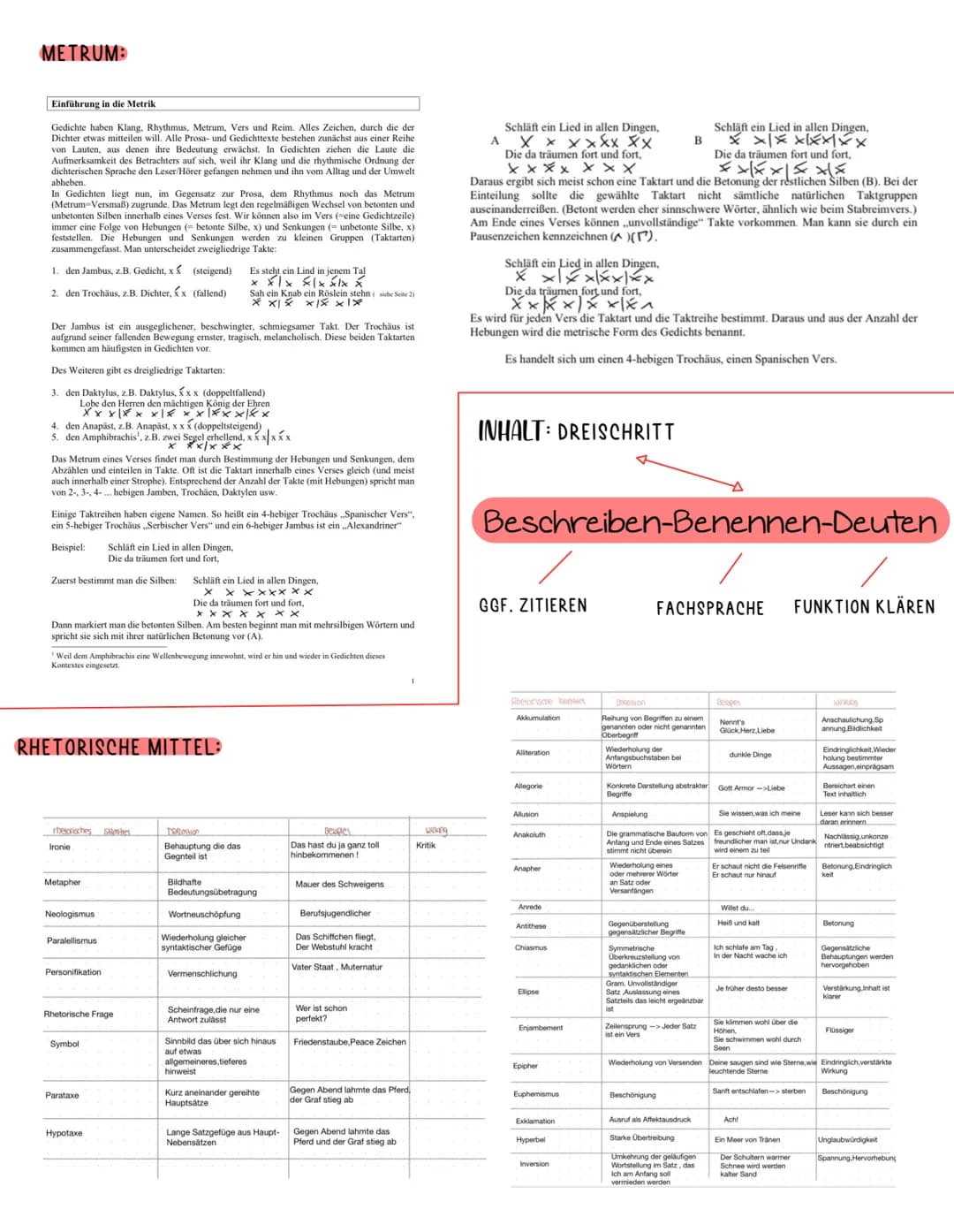 VORARBEIT: 2X LESEN, GEDICHT GLIEDERN, SILBEN MIT X MARKIEREN, HEBUNG ZWEISILBIGER
WÖRTER FINDEN, RESTLICHE HEBUNGEN FINDEN, METRUM BESTIMME