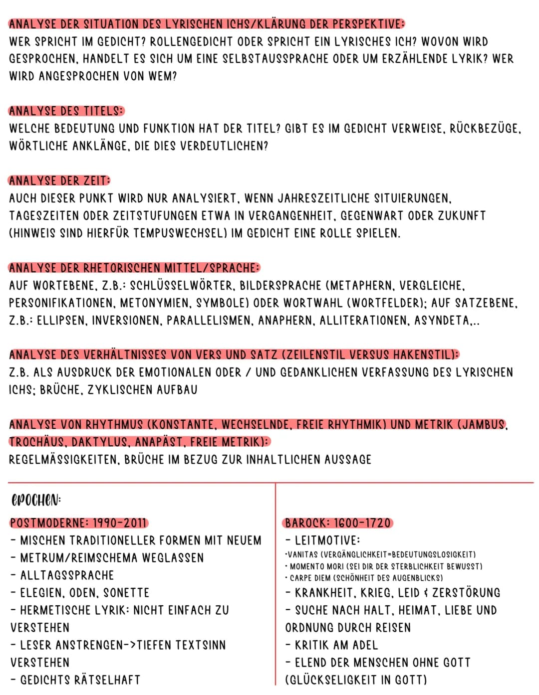 VORARBEIT: 2X LESEN, GEDICHT GLIEDERN, SILBEN MIT X MARKIEREN, HEBUNG ZWEISILBIGER
WÖRTER FINDEN, RESTLICHE HEBUNGEN FINDEN, METRUM BESTIMME