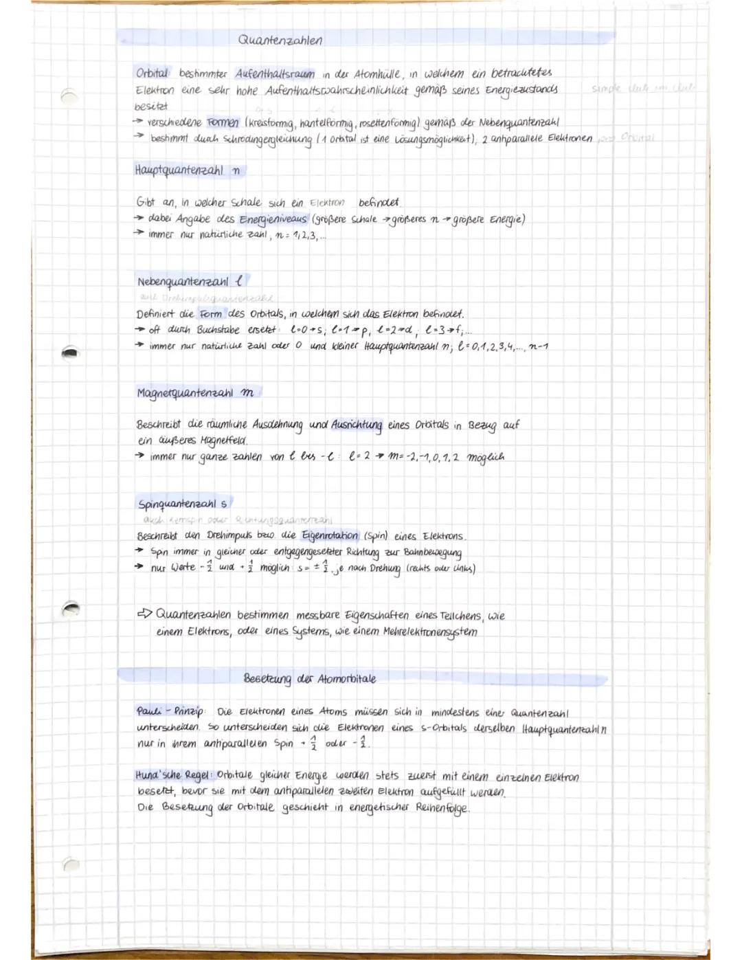 Quantenzahlen und Orbitale