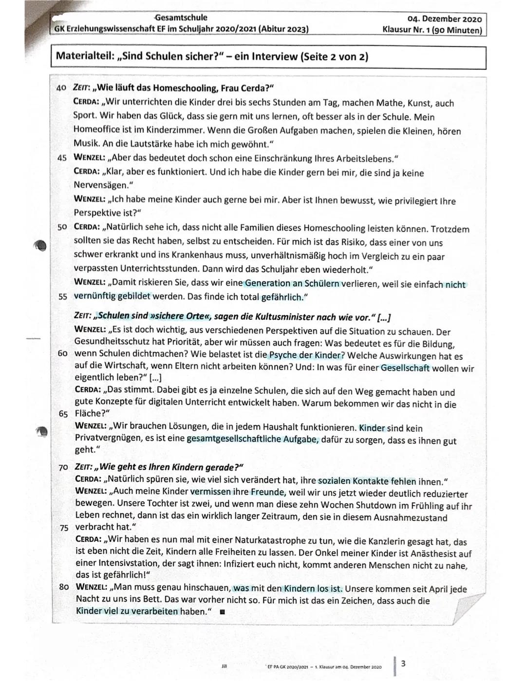 Gesamtschule
GK Erziehungswissenschaft EF im Schuljahr 2020/2021 (Abitur 2023)
20
40
Thema:
20
Kulturanthropologie, Sozialisation, Personali