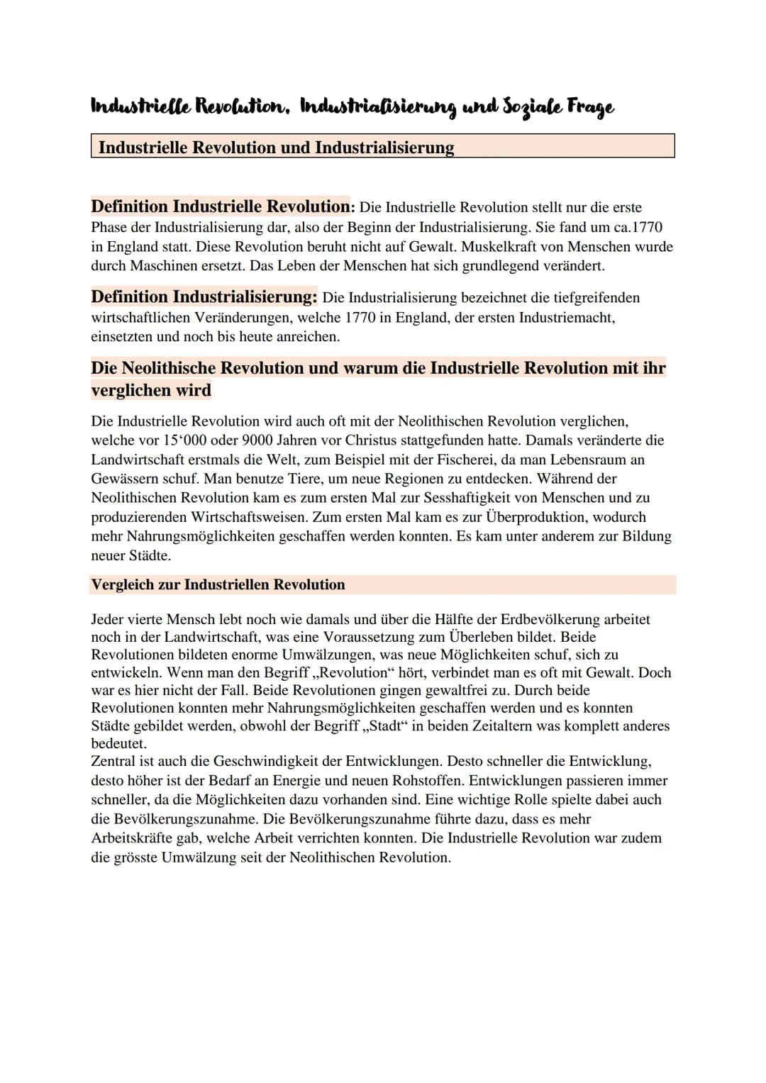 Industrielle Revolution, Industrialisierung und Soziale Frage
Industrielle Revolution und Industrialisierung
Definition Industrielle Revolut