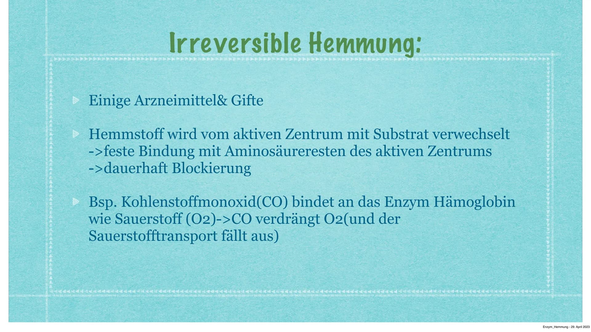 Hemmung der Enzymaktivität
Kurzvortrag von Anastasia Witowski Q1
Enzym Hemmung - 29. April 2023 Inhaltsverzeichnis:
> Funktionen Enzymhemmun