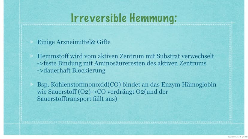 Hemmung der Enzymaktivität
Kurzvortrag von Anastasia Witowski Q1
Enzym Hemmung - 29. April 2023 Inhaltsverzeichnis:
> Funktionen Enzymhemmun
