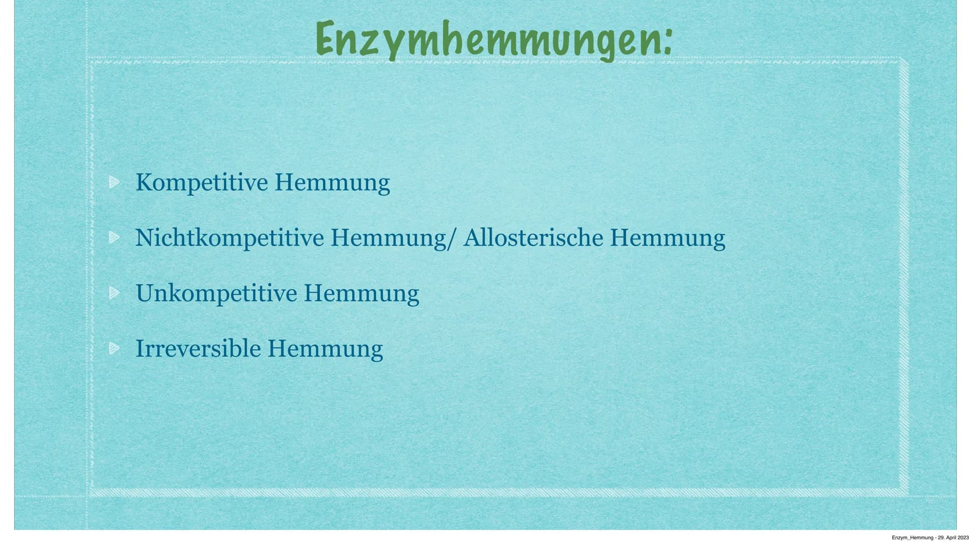 Hemmung der Enzymaktivität
Kurzvortrag von Anastasia Witowski Q1
Enzym Hemmung - 29. April 2023 Inhaltsverzeichnis:
> Funktionen Enzymhemmun