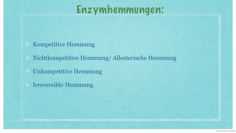 Hemmung der Enzymaktivität
Kurzvortrag von Anastasia Witowski Q1
Enzym Hemmung - 29. April 2023 Inhaltsverzeichnis:
> Funktionen Enzymhemmun