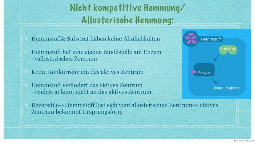 Hemmung der Enzymaktivität
Kurzvortrag von Anastasia Witowski Q1
Enzym Hemmung - 29. April 2023 Inhaltsverzeichnis:
> Funktionen Enzymhemmun
