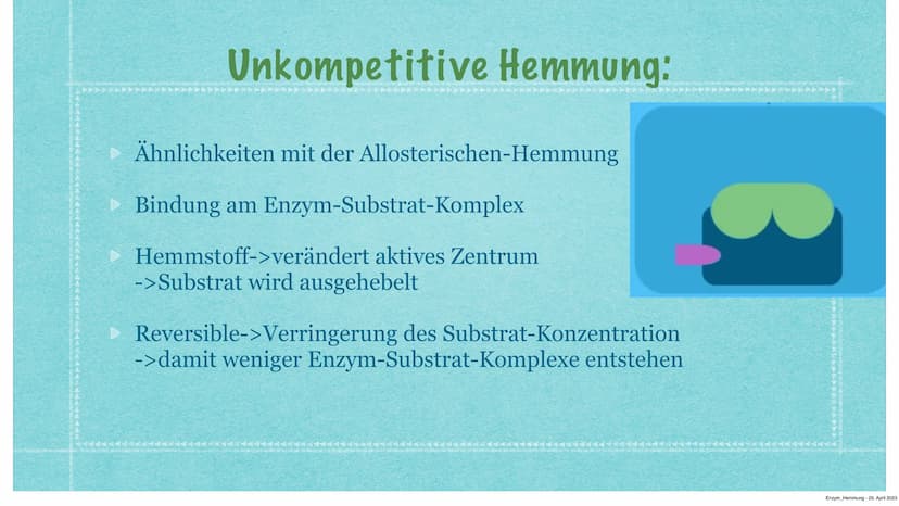 Hemmung der Enzymaktivität
Kurzvortrag von Anastasia Witowski Q1
Enzym Hemmung - 29. April 2023 Inhaltsverzeichnis:
> Funktionen Enzymhemmun