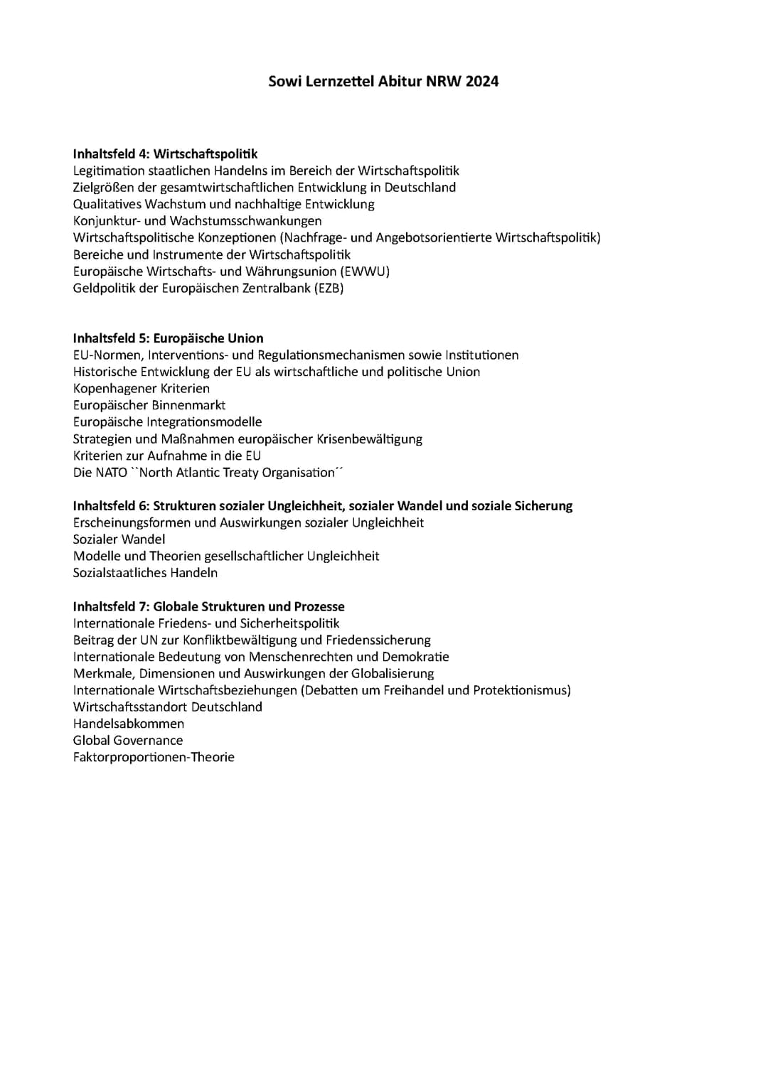 SoWi Lernzettel Abitur NRW 2024